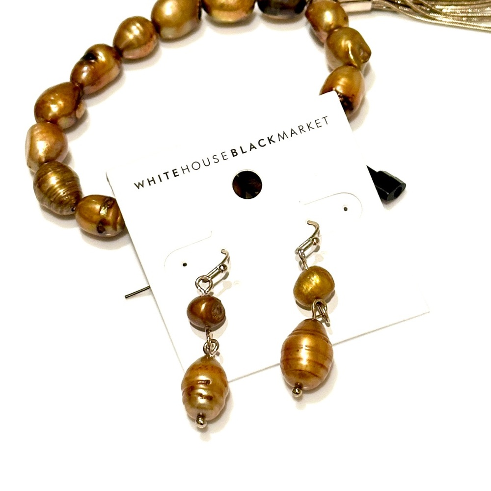 WHBM Gold Freshwater Pearl Drop Earrings | NWT